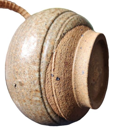 Unusual Clay Pottery Teapot with Rattan Handle Tall Lid Brown Handmade - Picture 11 of 13